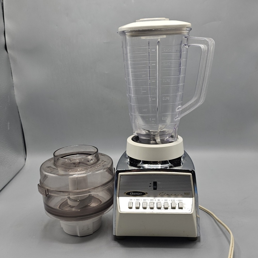 Vintage Osterizer Classic VIII 8 Speed Blender & Food Processor Bowl Chrome MCM